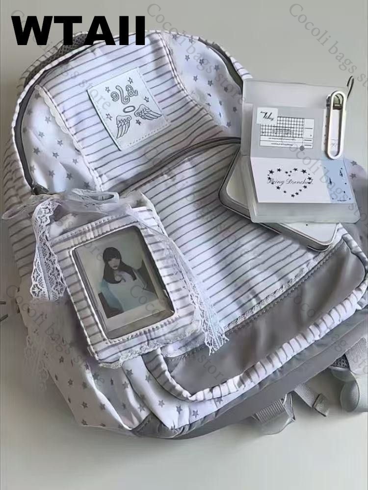 Fashion Striped Dot Decor Back - Canvas Backpack Casual avis et prix