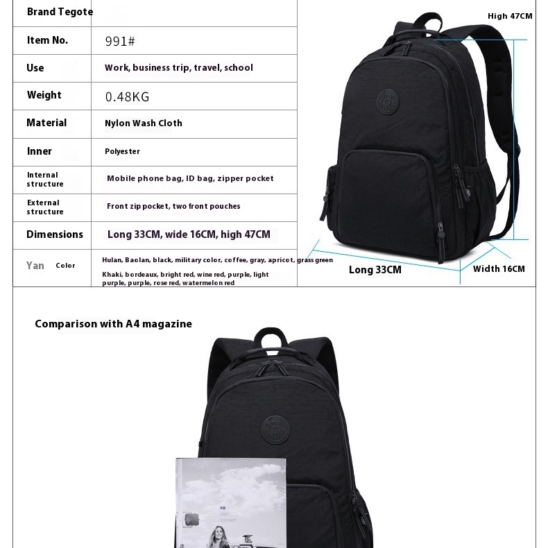 New Casual Nylon A4 Large Capa - Laptop Backpack 15.6 avis et prix
