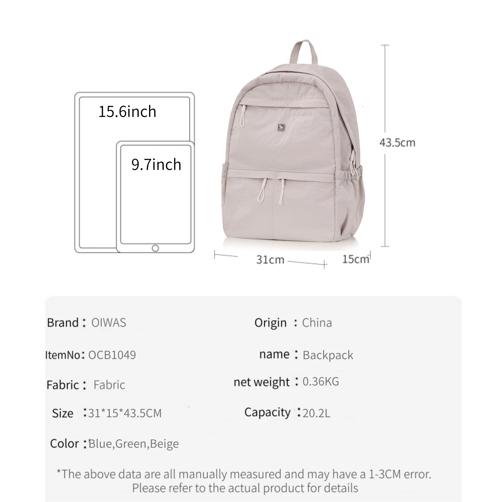 OIWAS Ultra Lightweight and St - Canvas Backpack Casual avis et prix